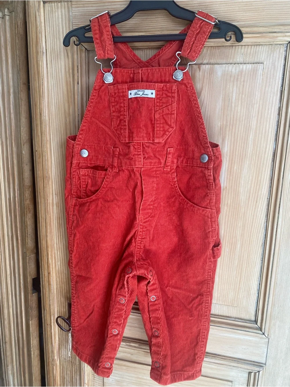077–Vintage Baby Gap Dark Orange Corduroy Overalls with Adjustable Straps